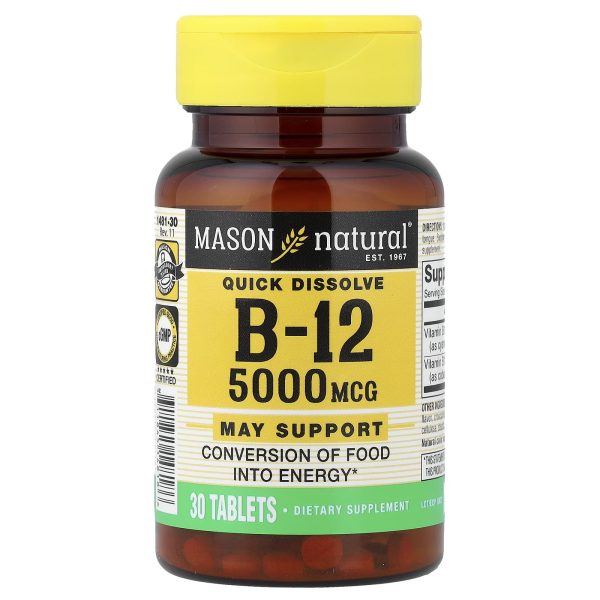 Mason Natural Quick Dissolve Vitamin B-12, 5,000 mcg, 30 Tablets
